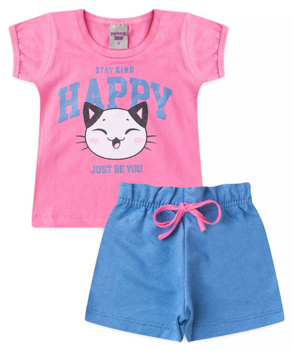 Conjunto de Verão para Menina Cat Rosa