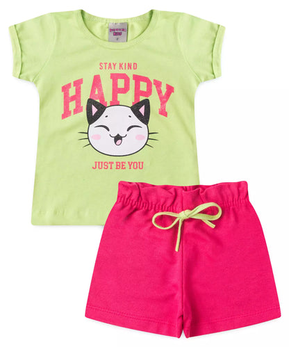 Conjunto de Verão para Menina Cat Verde