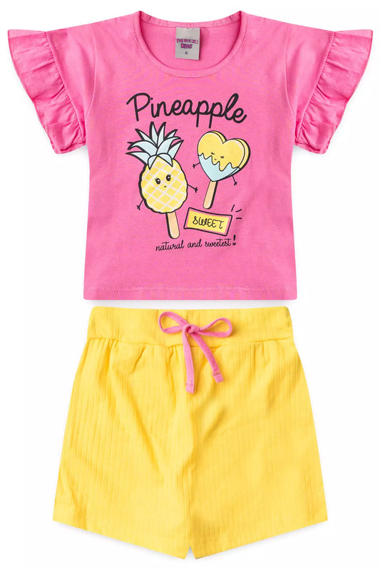 Conjunto de Verão para Menina Coração cor Rosa