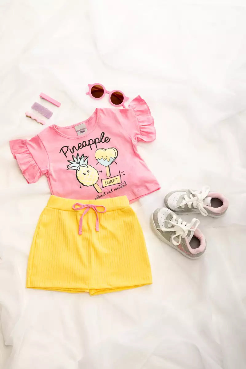 Conjunto de Verão para Menina Coração cor Rosa