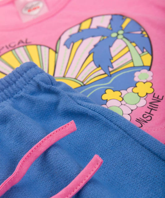 Conjunto de Verão para Menina Coração Rosa