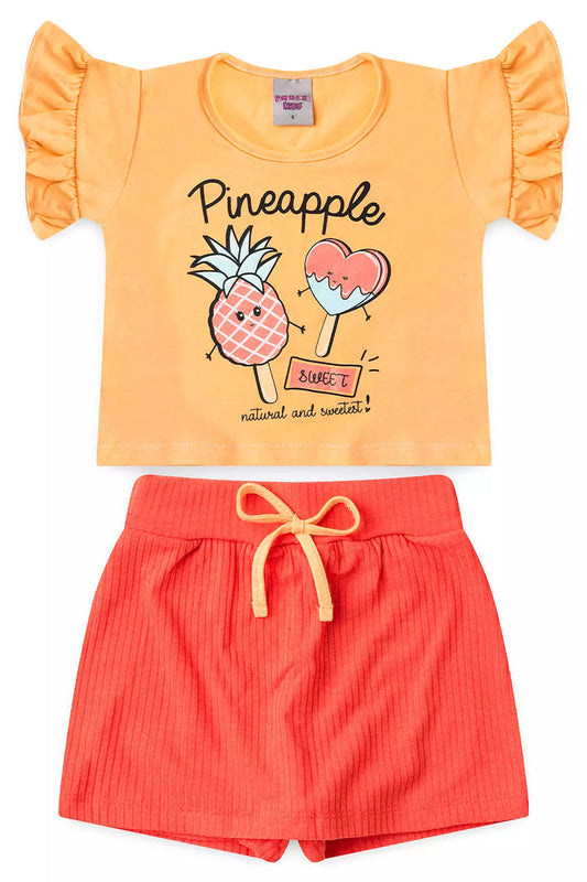 Conjunto de Verão para Menina Coração Salmão