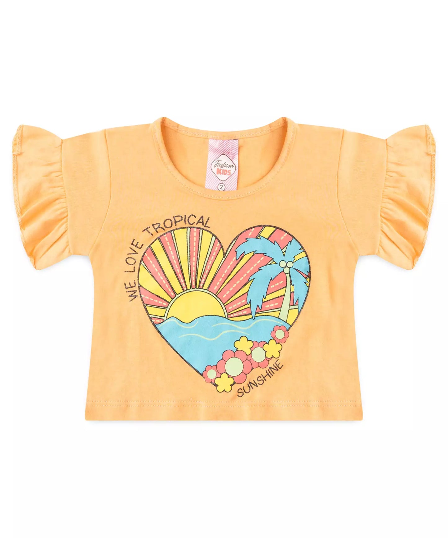 Conjunto de Verão para Menina em Coração em Salmão