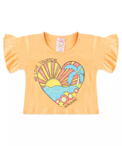 Conjunto de Verão para Menina em Coração em Salmão