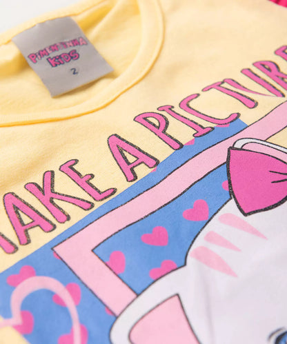 Conjunto de Verão para Menina Cute Cat Amarelo