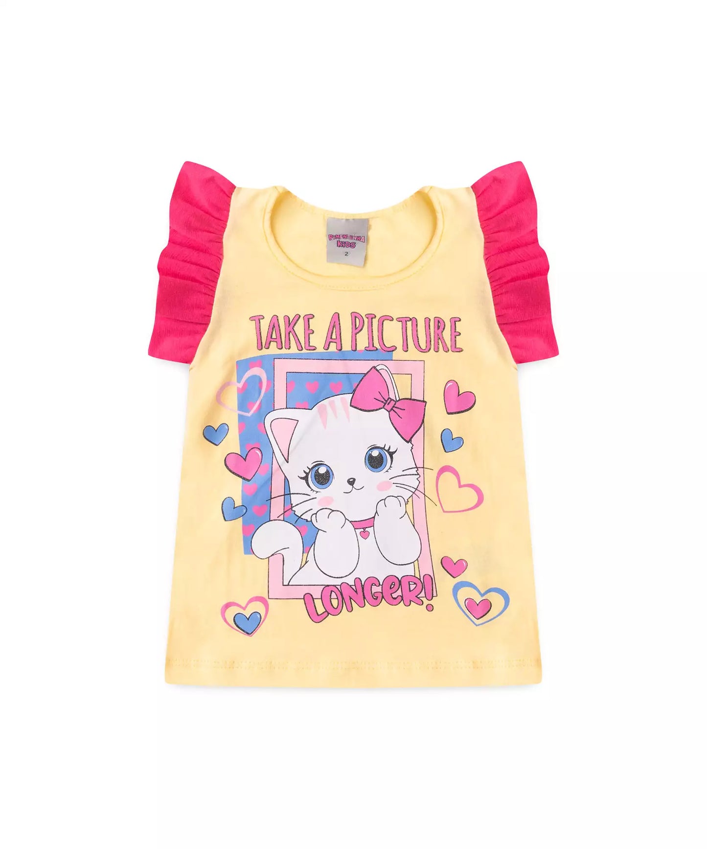 Conjunto de Verão para Menina Cute Cat Amarelo