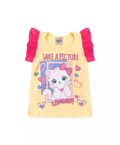 Conjunto de Verão para Menina Cute Cat Amarelo