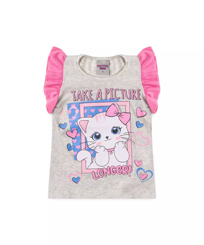 Conjunto de Verão para Menina Cute Cat Mescla