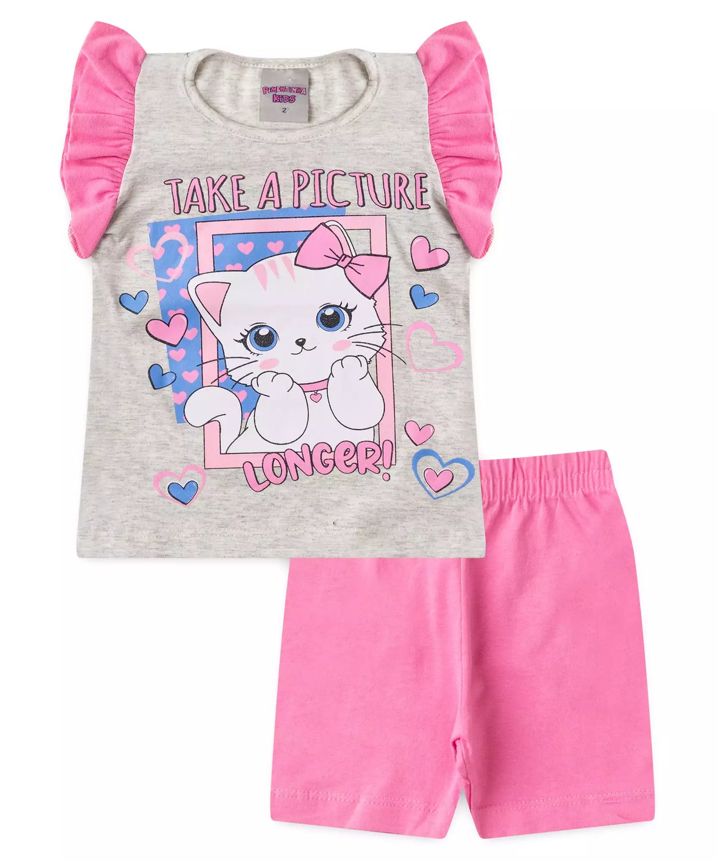 Conjunto de Verão para Menina Cute Cat Mescla