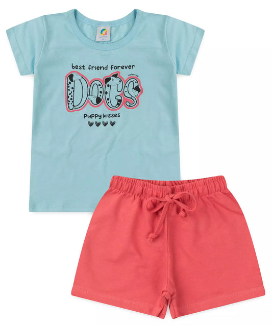 Conjunto de Verão para Menina Dálmata Azul