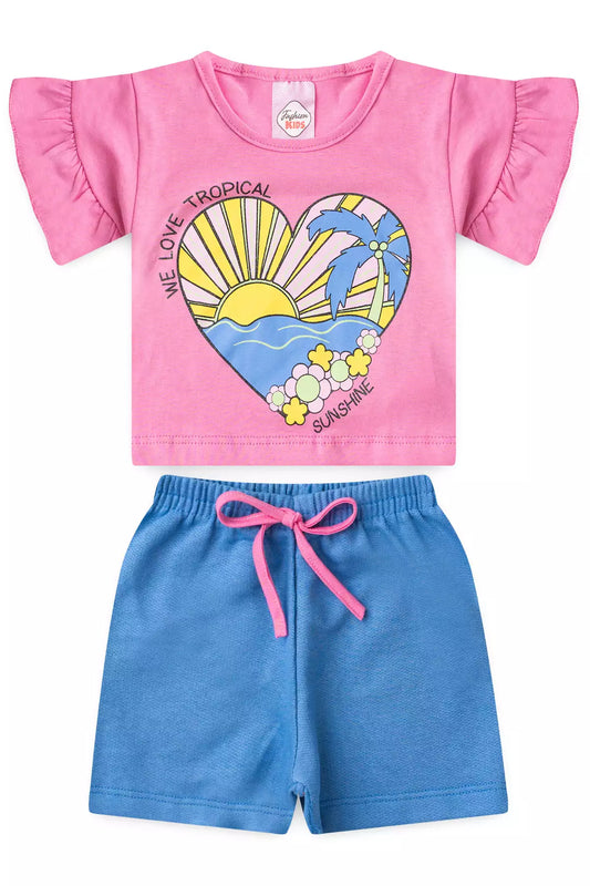 Conjunto de Verão para Menina Coração Rosa