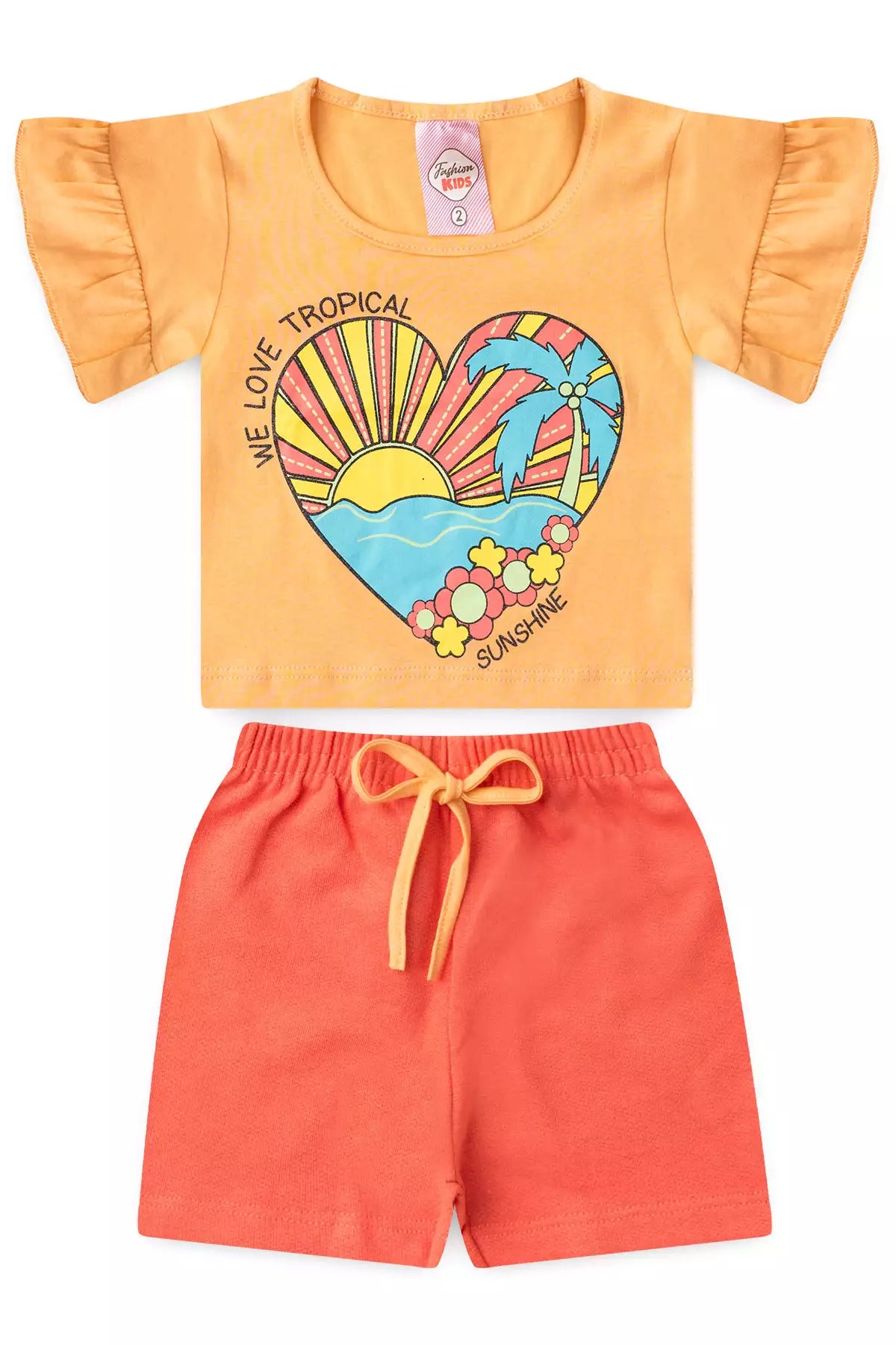 Conjunto de Verão para Menina em Coração em Salmão