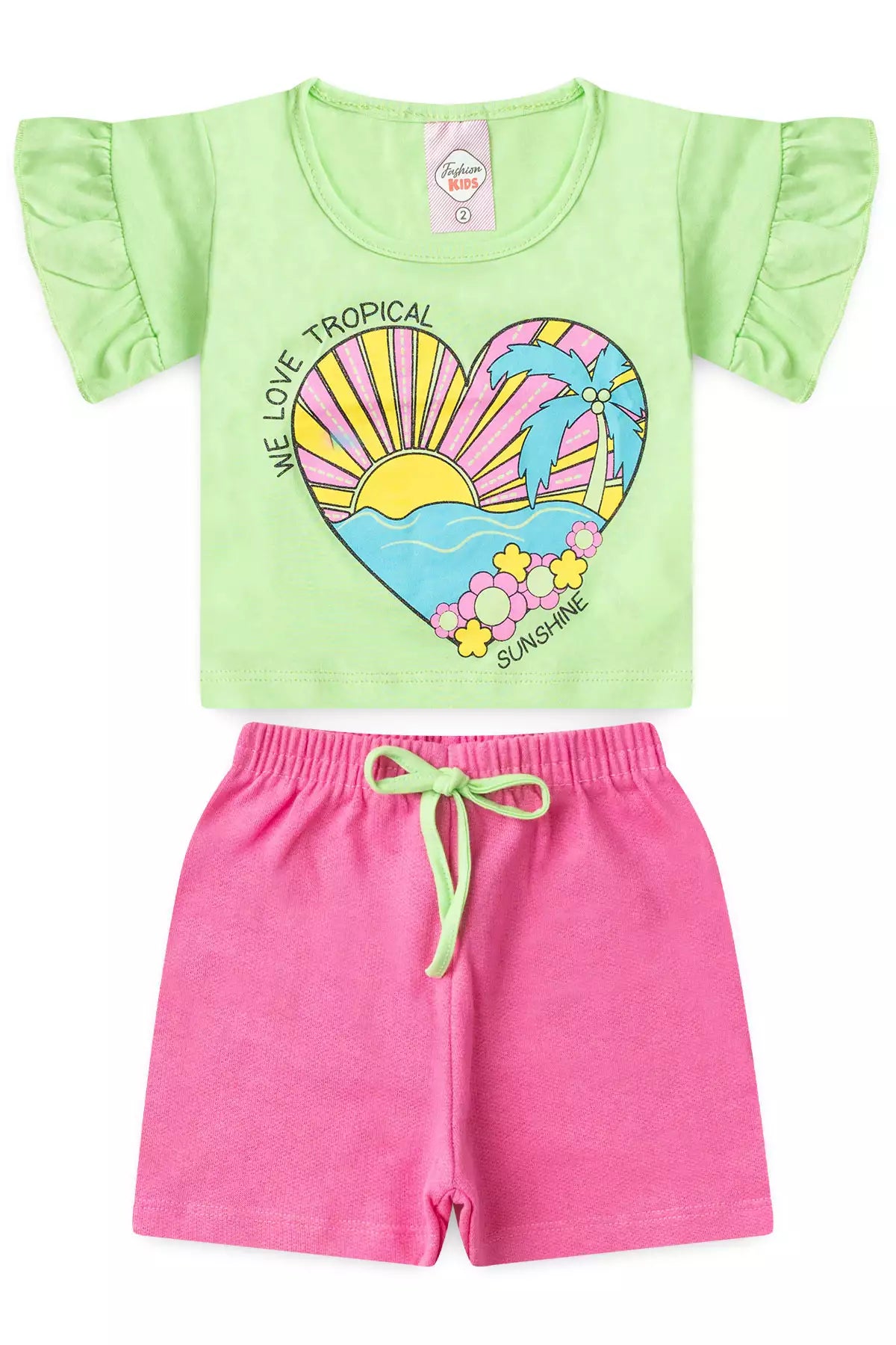 Conjunto de Verão para Menina Coração Verde