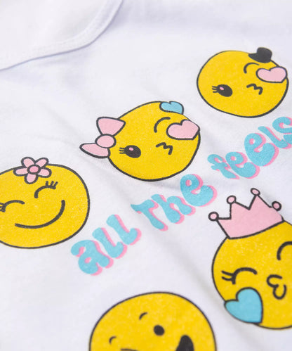 Conjunto de Verão para Menina Emoji Branco