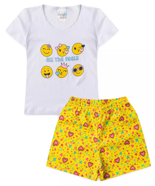 Conjunto de Verão para Menina Emoji Branco