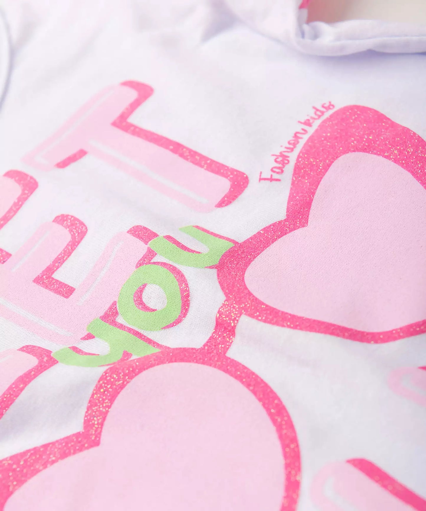 Conjunto de Verão para Menina Estampado com Glitter Branco
