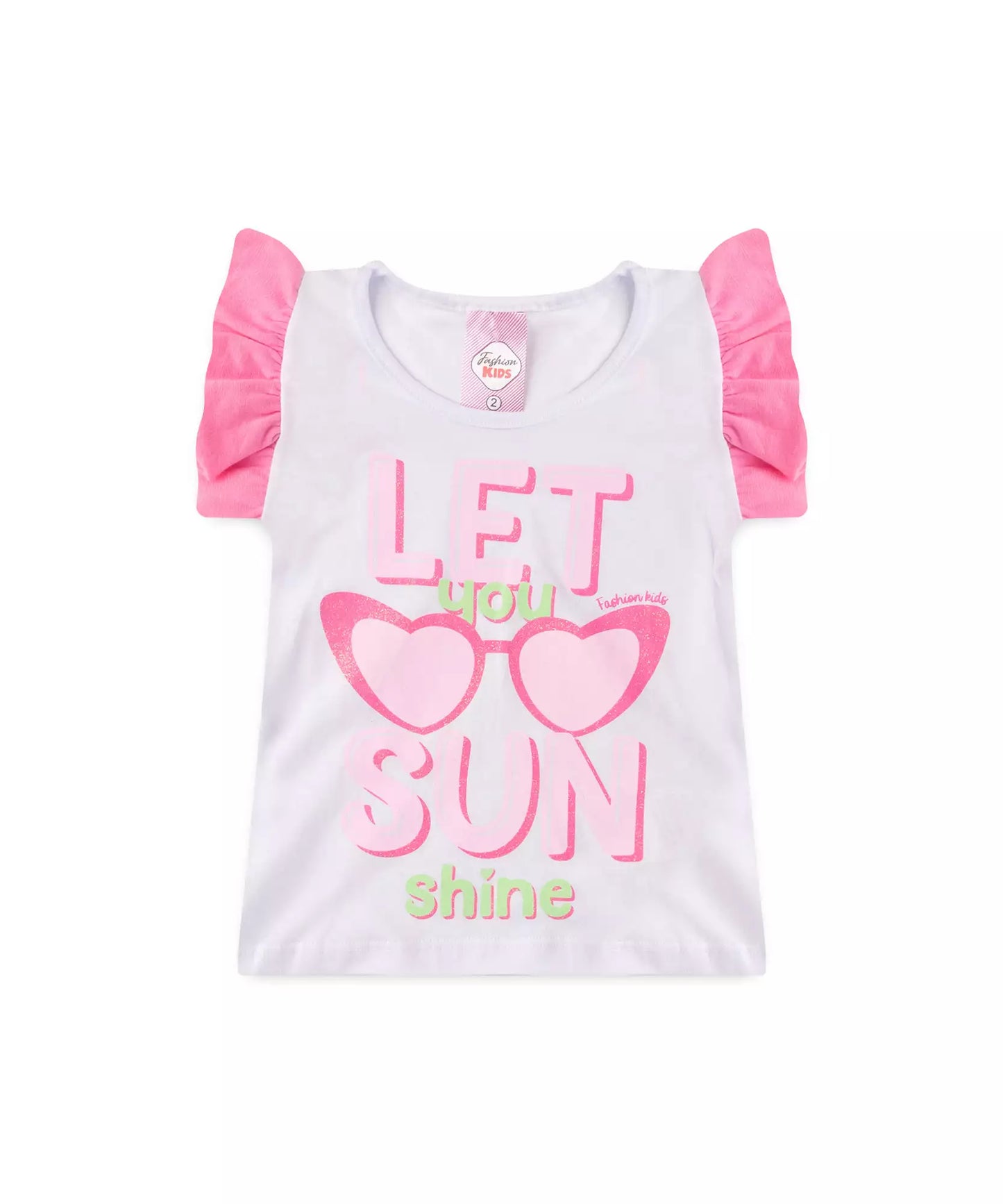 Conjunto de Verão para Menina Estampado com Glitter Branco