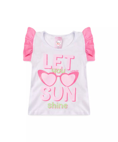 Conjunto de Verão para Menina Estampado com Glitter Branco