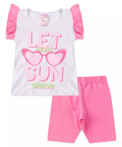 Conjunto de Verão para Menina Estampado com Glitter Branco