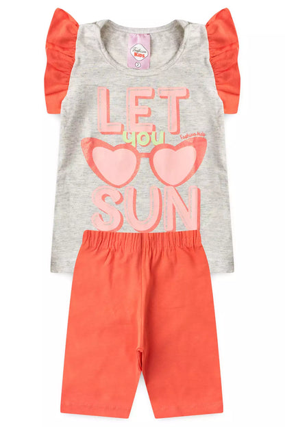Conjunto de Verão para Menina Estampado com Glitter Mescla