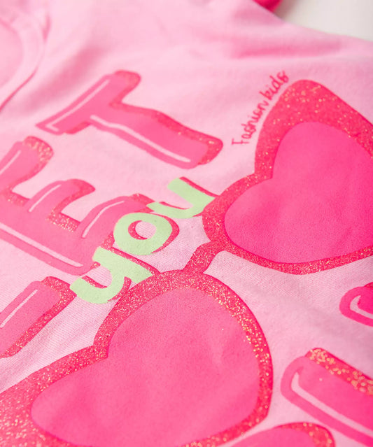 Conjunto de Verão para Menina Estampado com Glitter Rosa