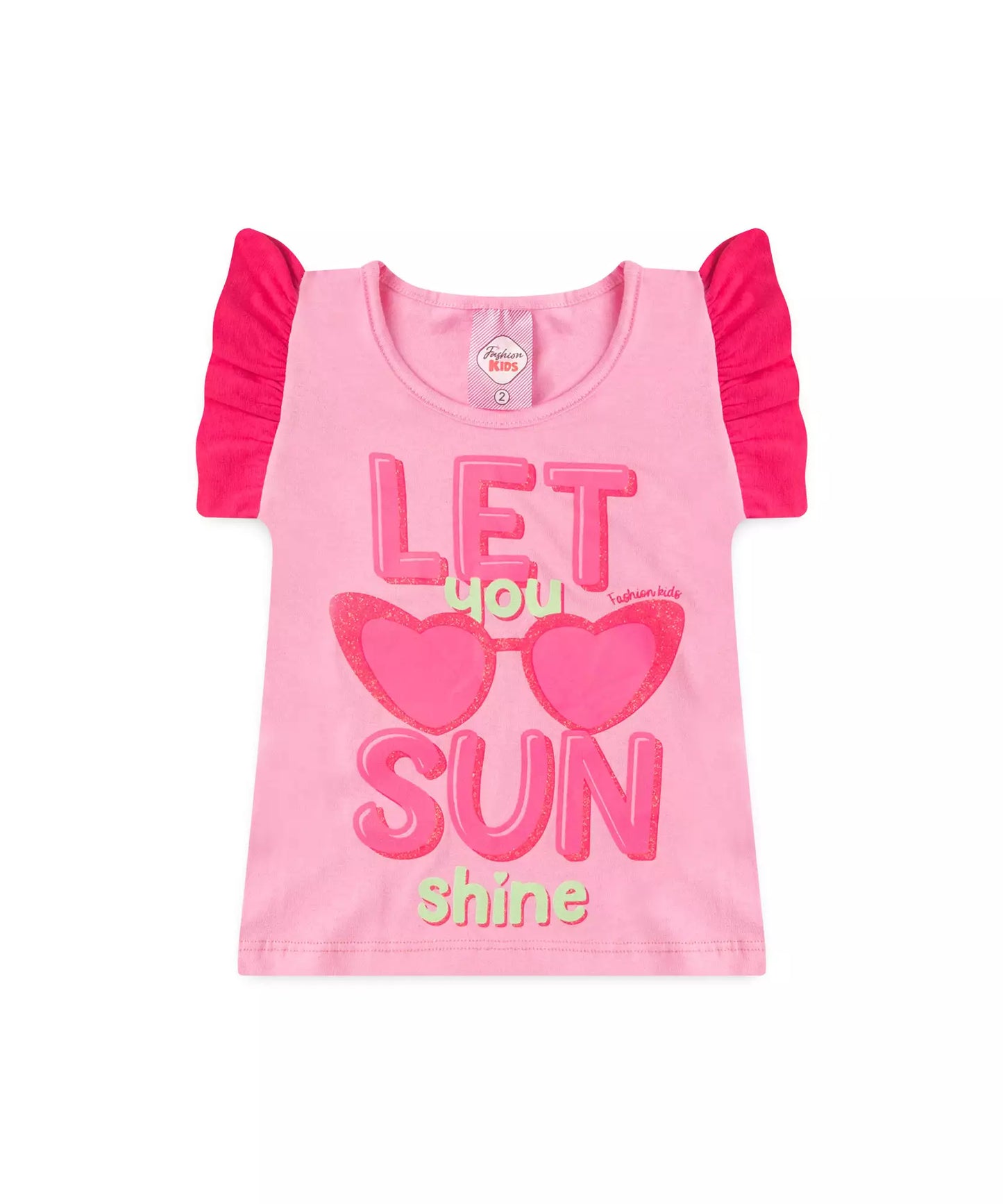 Conjunto de Verão para Menina Estampado com Glitter Rosa