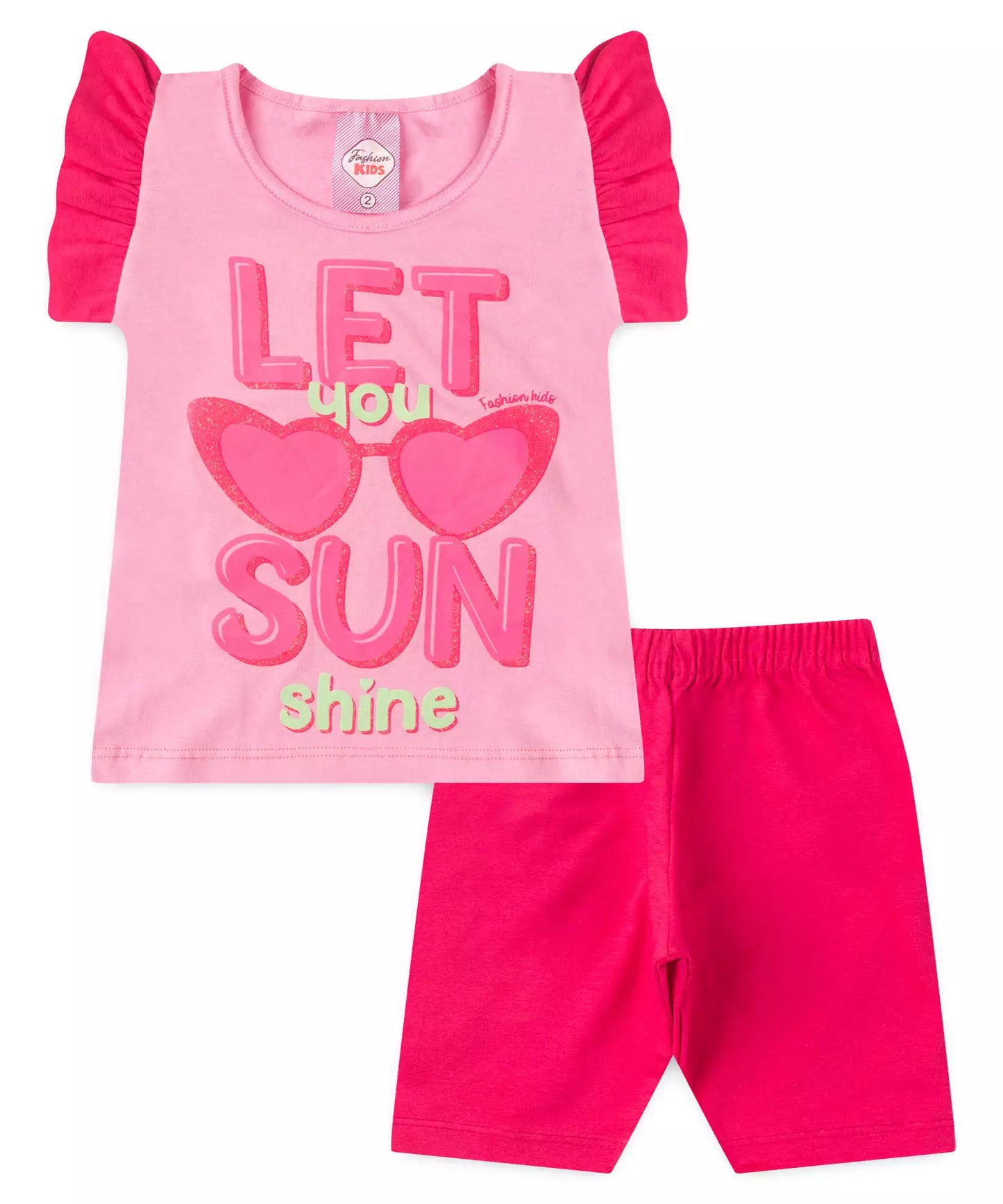 Conjunto de Verão para Menina Estampado com Glitter Rosa