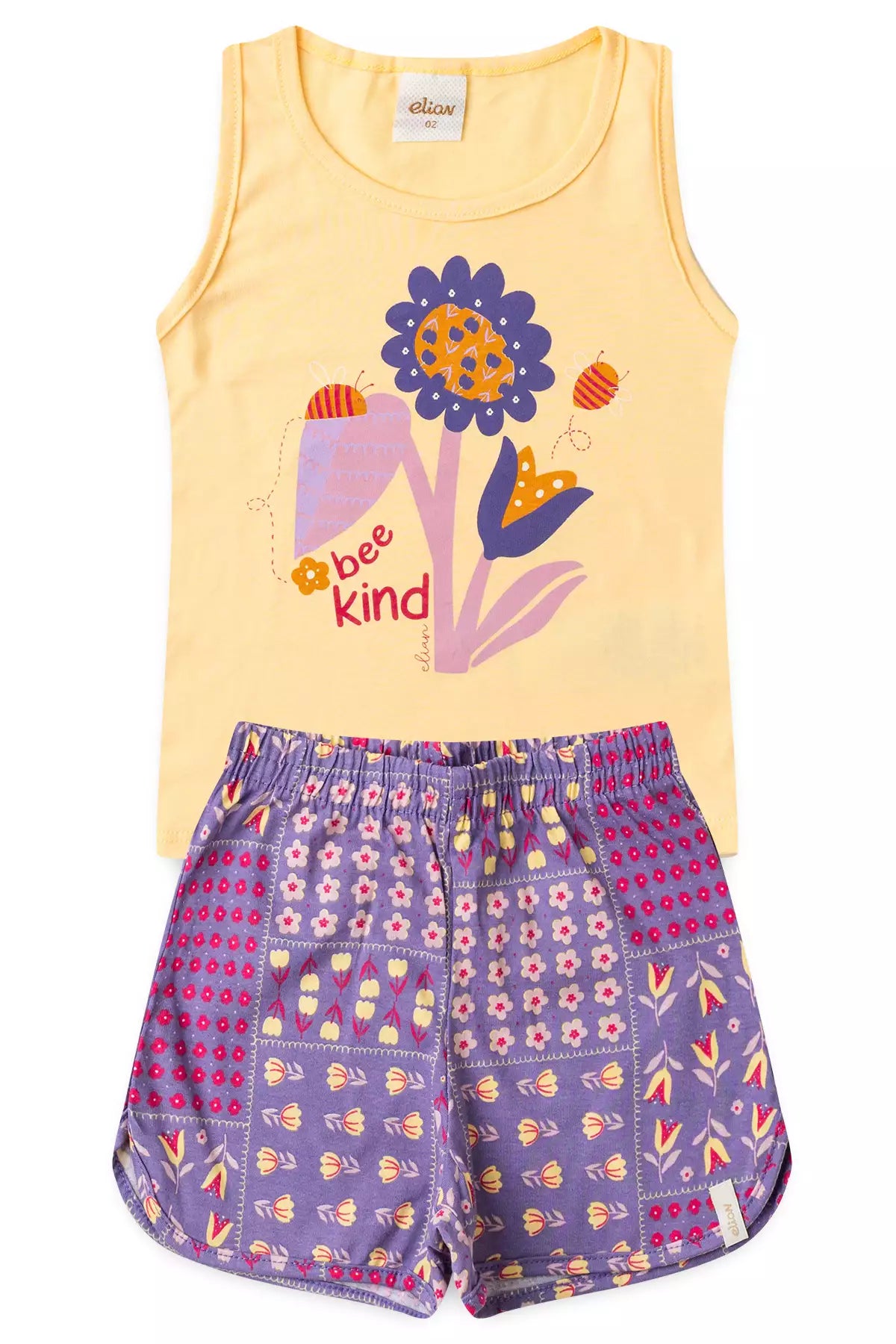 Conjunto de Verão para Menina Flor Bee Kind Amarelo