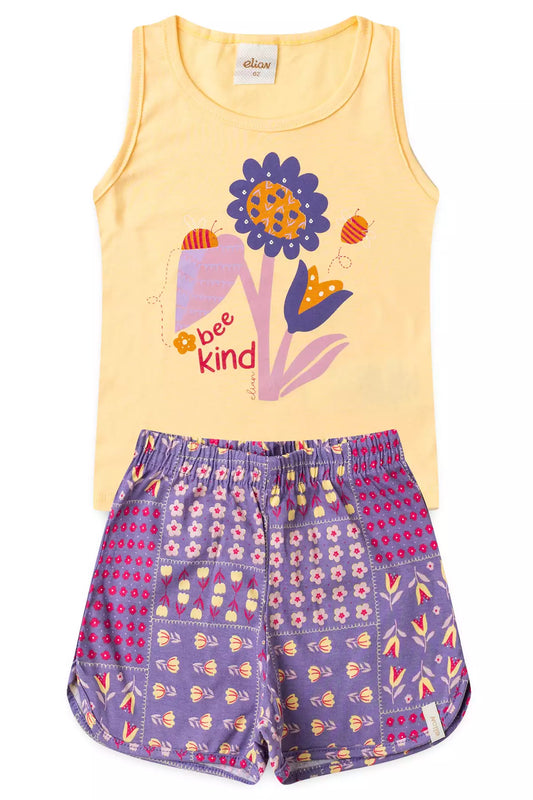 Conjunto de Verão para Menina Flor Bee Kind Amarelo