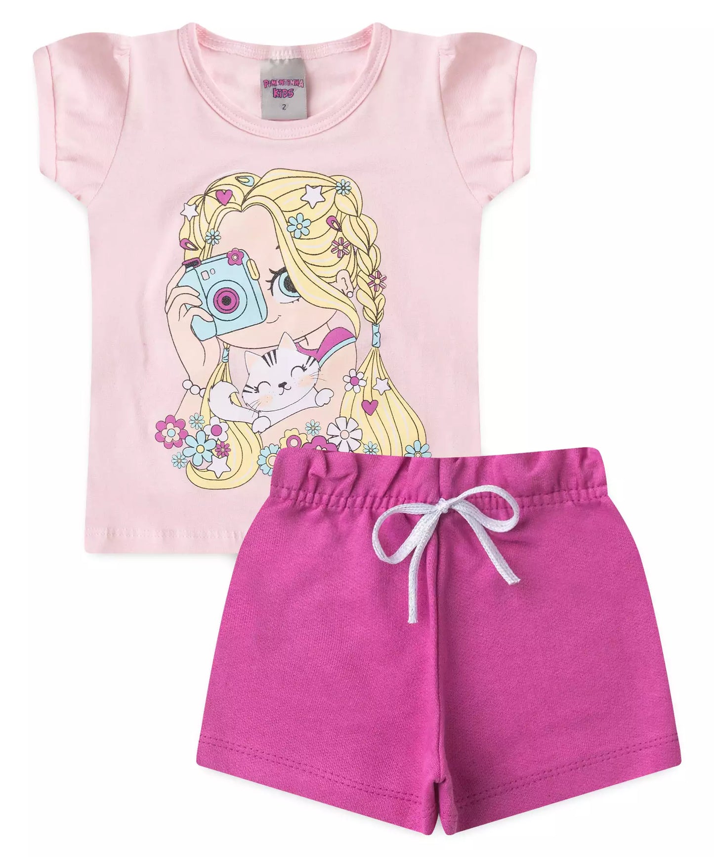 Conjunto de Verão para Menina Foto Gatinho Rosa