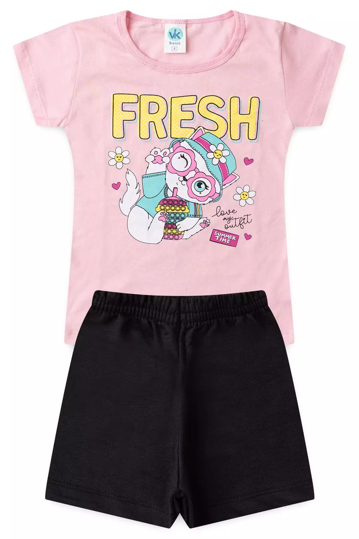 Conjunto de Verão para Menina Fresh Gatinha Rosa
