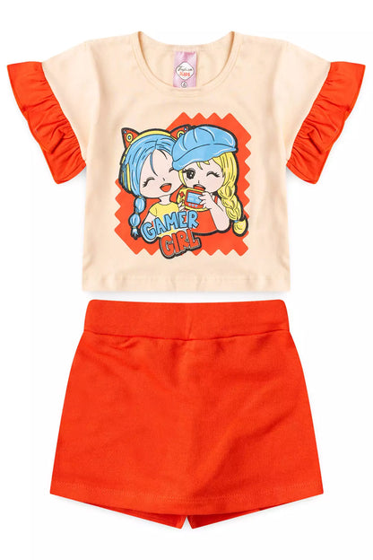 Conjunto de Verão para Menina Gamer Girl Salmão