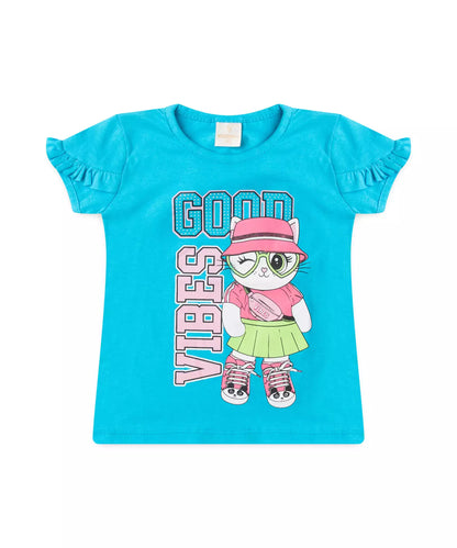 Conjunto de Verão para Menina Gatinha Azul