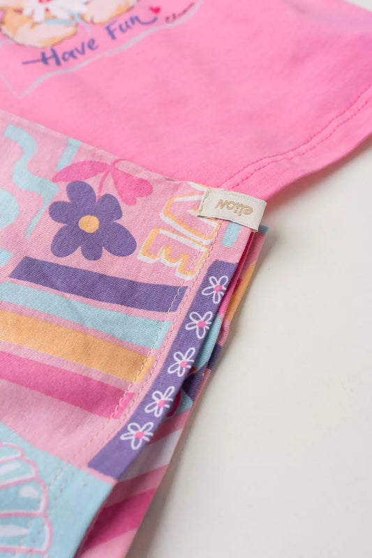 Conjunto de Verão para Menina Gatinha Charmosa Rosa