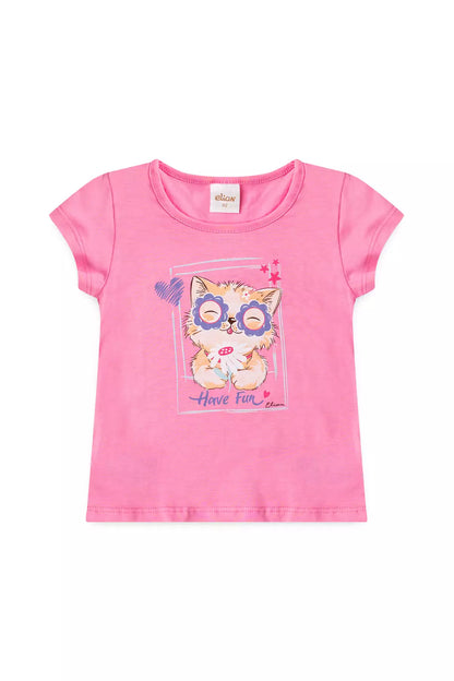 Conjunto de Verão para Menina Gatinha Charmosa Rosa