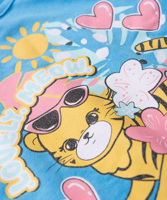 Conjunto de Verão para Menina Gatinha Fashion Azul