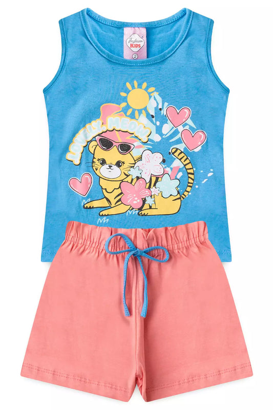 Conjunto de Verão para Menina Gatinha Fashion Azul