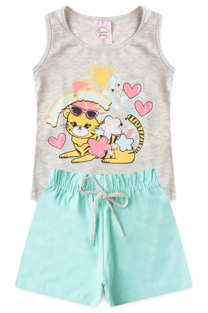 Conjunto de Verão para Menina Gatinha Fashion Mescla