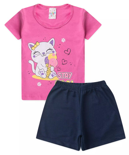 Conjunto de Verão para Menina Gatinha Geladinha Pink
