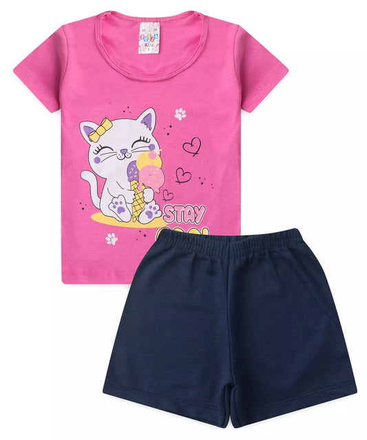 Conjunto de Verão para Menina Gatinha Geladinha Pink