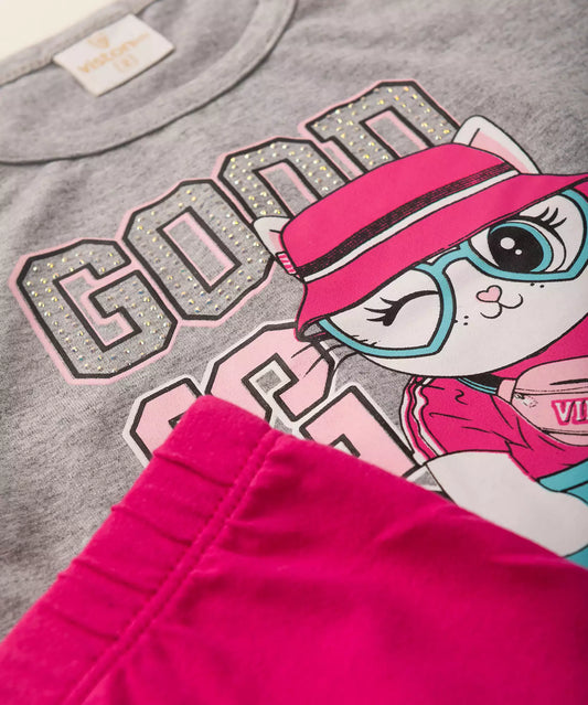 Conjunto de Verão para Menina Gatinha Mescla