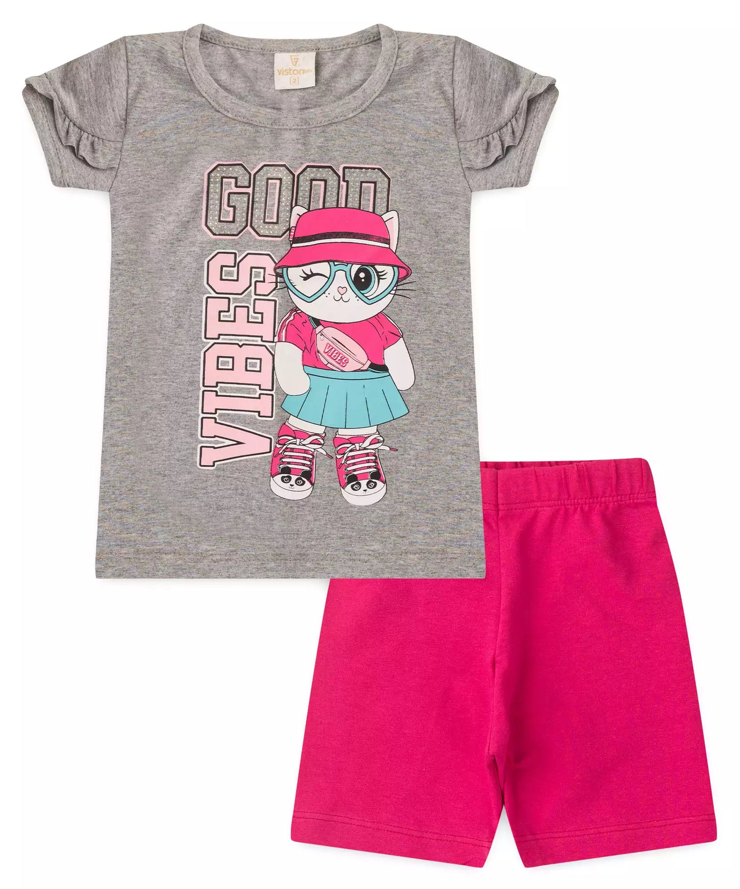 Conjunto de Verão para Menina Gatinha Mescla