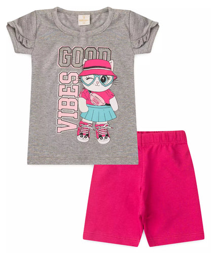 Conjunto de Verão para Menina Gatinha Mescla