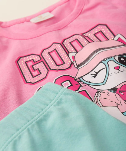 Conjunto de Verão para Menina Gatinha Rosa