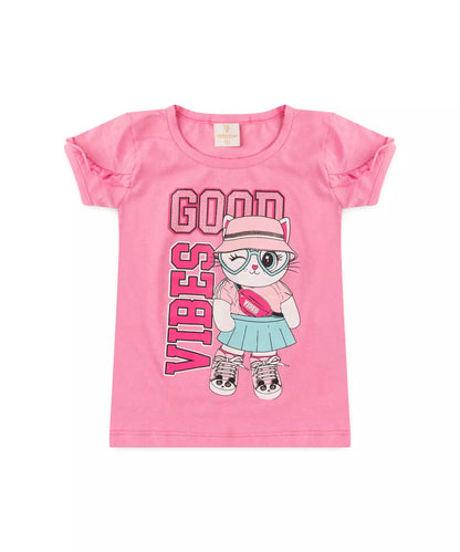 Conjunto de Verão para Menina Gatinha Rosa