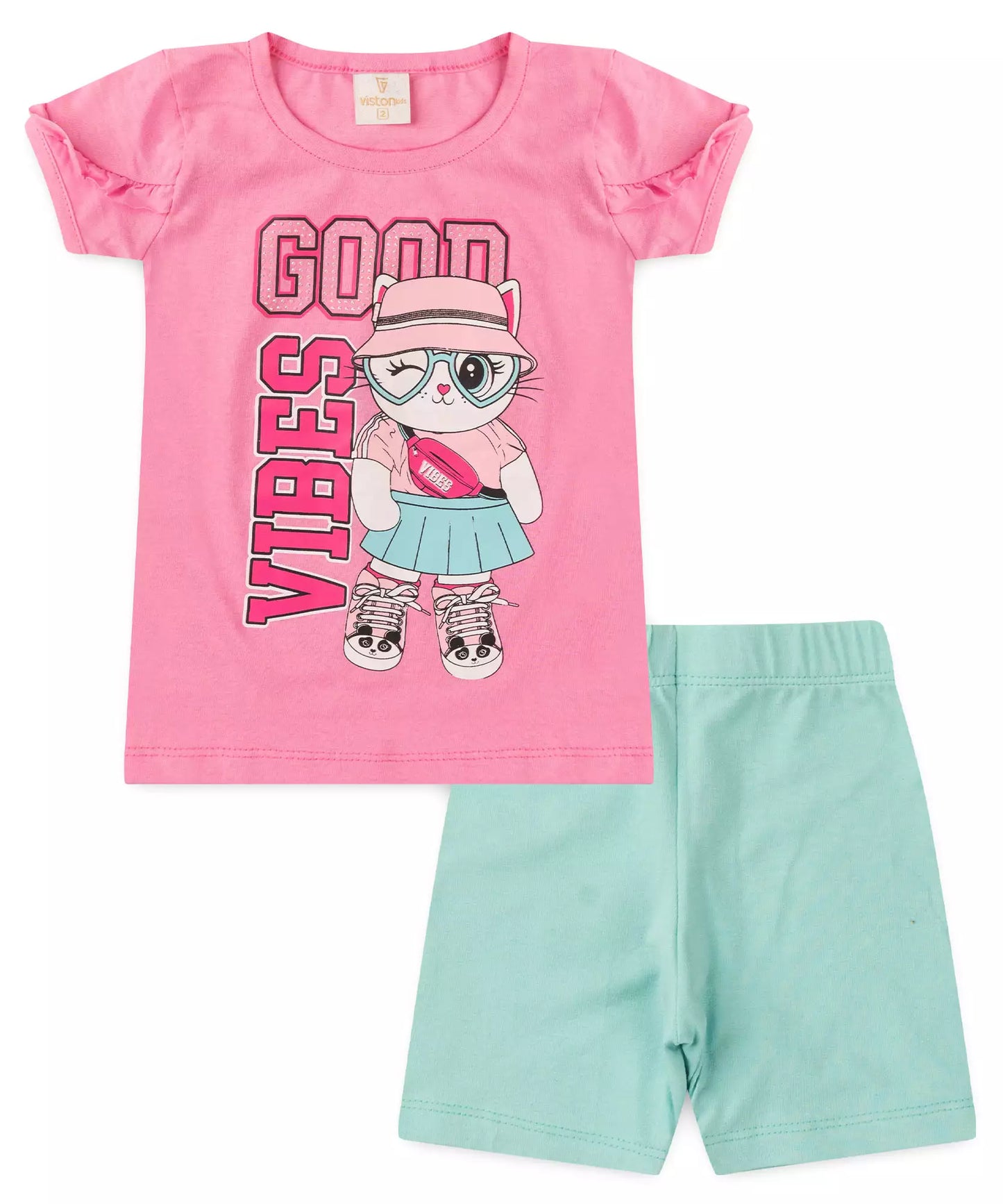 Conjunto de Verão para Menina Gatinha Rosa