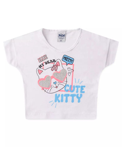 Conjunto de Verão para Menina no Gatinho em Branco