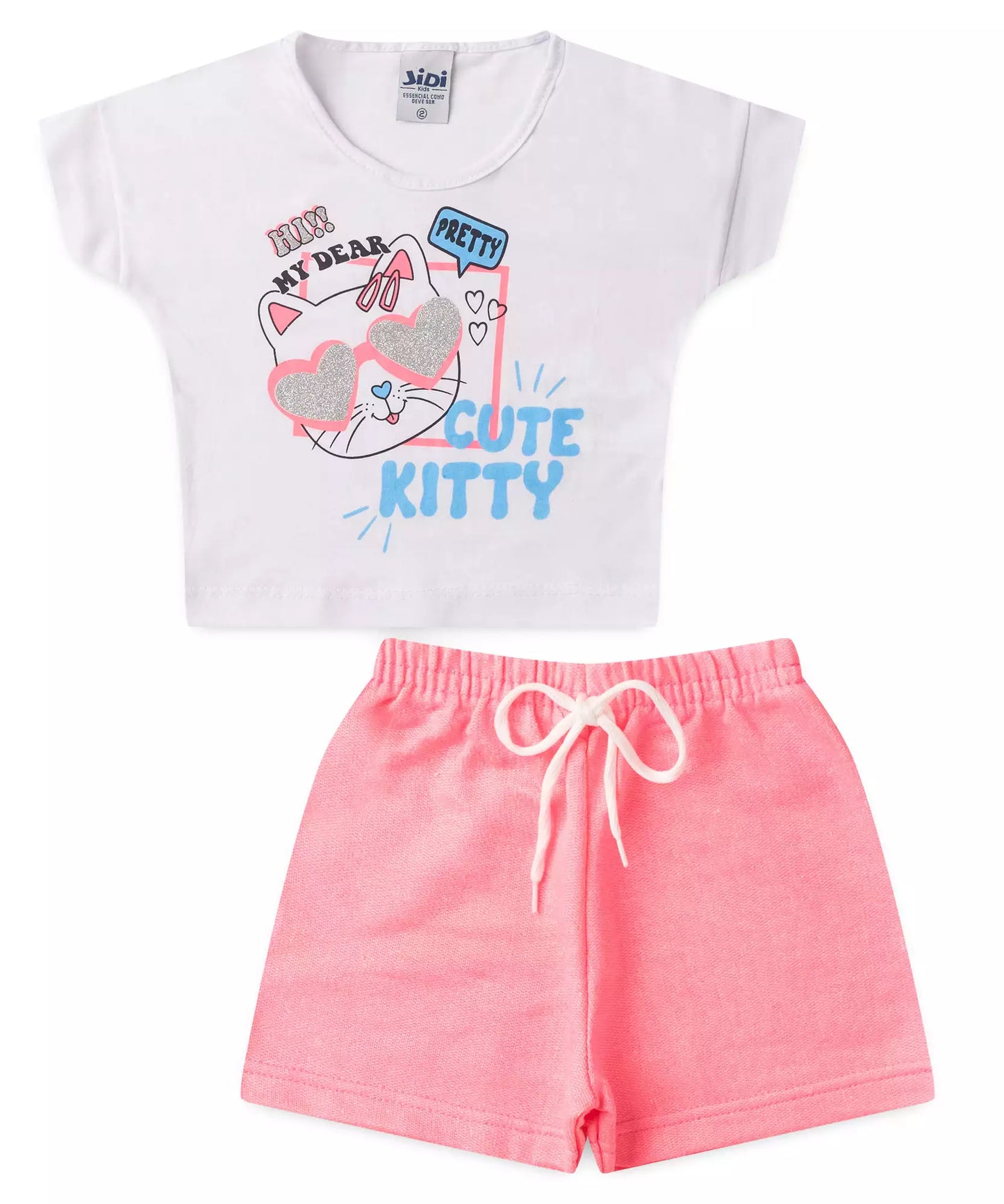 Conjunto de Verão para Menina no Gatinho em Branco