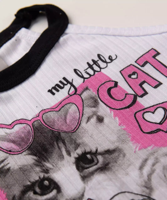 Conjunto de Verão para Menina Gatinho Branco