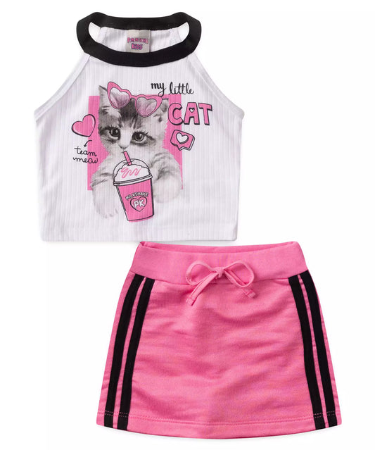 Conjunto de Verão para Menina Gatinho Branco